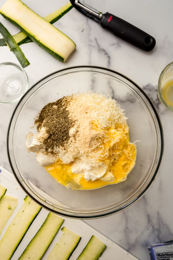 A bowl of zucchini ravioli filling.