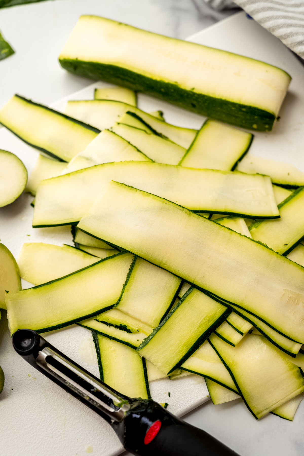 A pile of slices of zucchini.