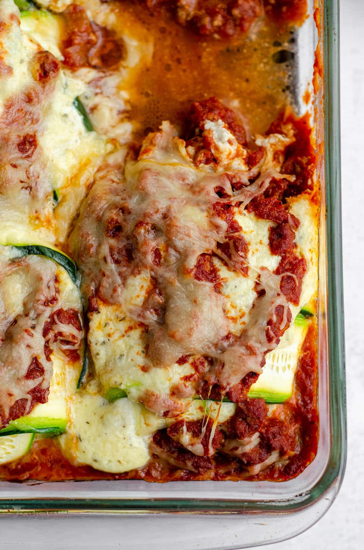 aerial photo of zucchini ravioli in a baking dish