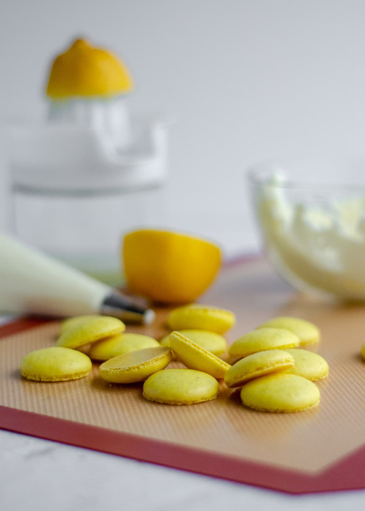 lemon macarons ready to assemble