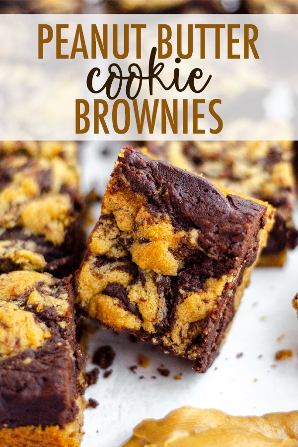 Soft and chewy brownies sit atop a peanut butter cookie crust and get swirled with peanut butter cookie batter to create peanut butter brownies unlike any other! via @frshaprilflours