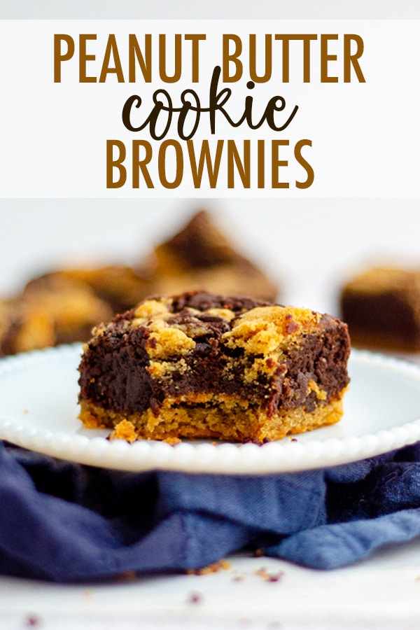 Soft and chewy brownies sit atop a peanut butter cookie crust and get swirled with peanut butter cookie batter to create peanut butter brownies unlike any other! via @frshaprilflours