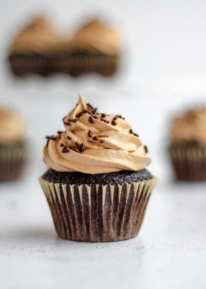 Simple Chocolate Cupcakes with Chocolate Swiss Meringue Buttercream: My go-to simple chocolate cupcakes are fluffy, moist, and don't even require a mixer. Top them with a velvety smooth chocolate Swiss meringue buttercream (or pair with another favorite) for a simple yet impressive little cupcake!