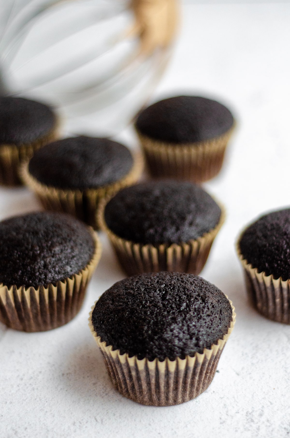 chocolate cupcakes ready to be piped with frosting