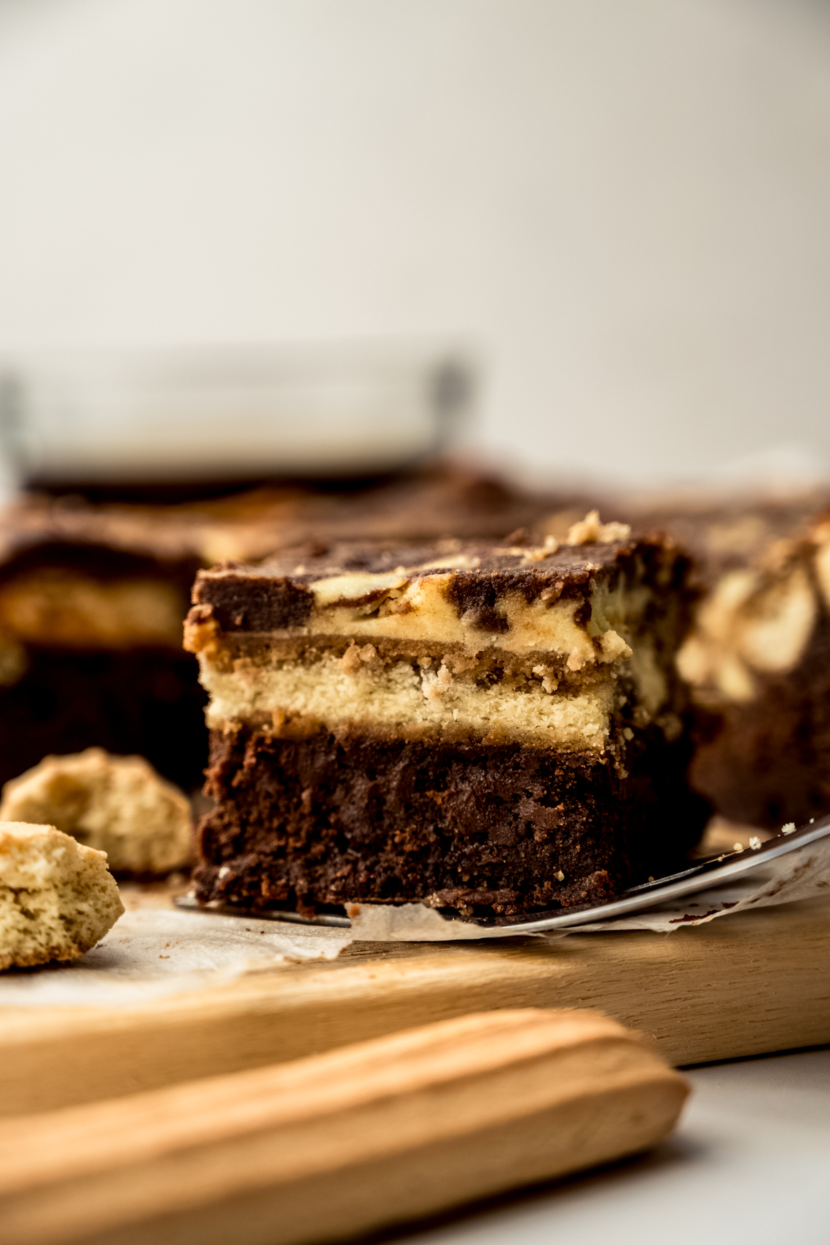 A photo of a tiramisu brownie on a surface.