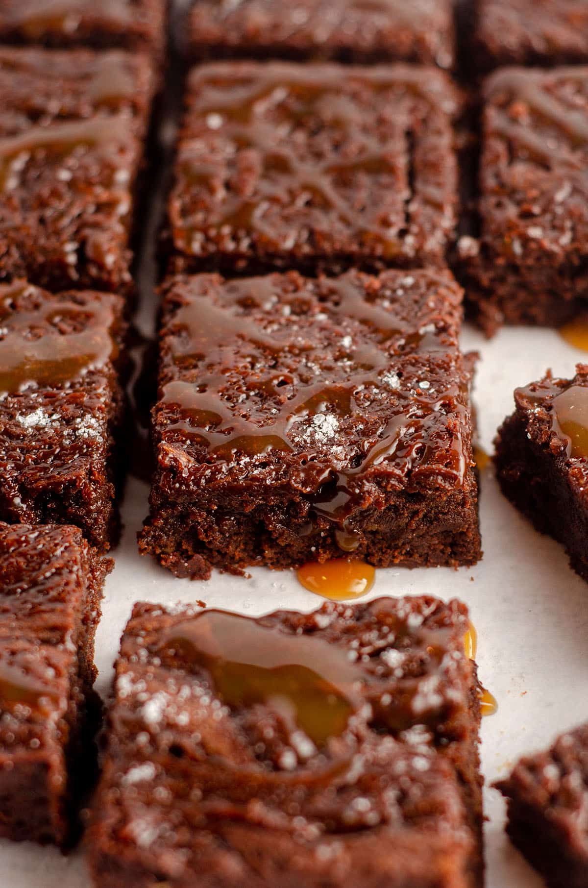 salted caramel brownies with sea salt sprinkled on top