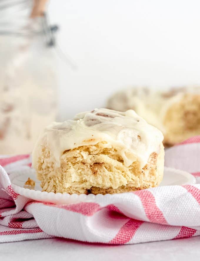 sourdough cinnamon roll on a plate