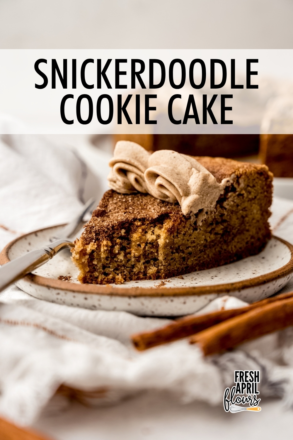A soft brown sugar cookie base swirled with cinnamon ribbons and topped with a creamy, spiced snickerdoodle buttercream. It's one giant snickerdoodle you can slice and serve. via @frshaprilflours