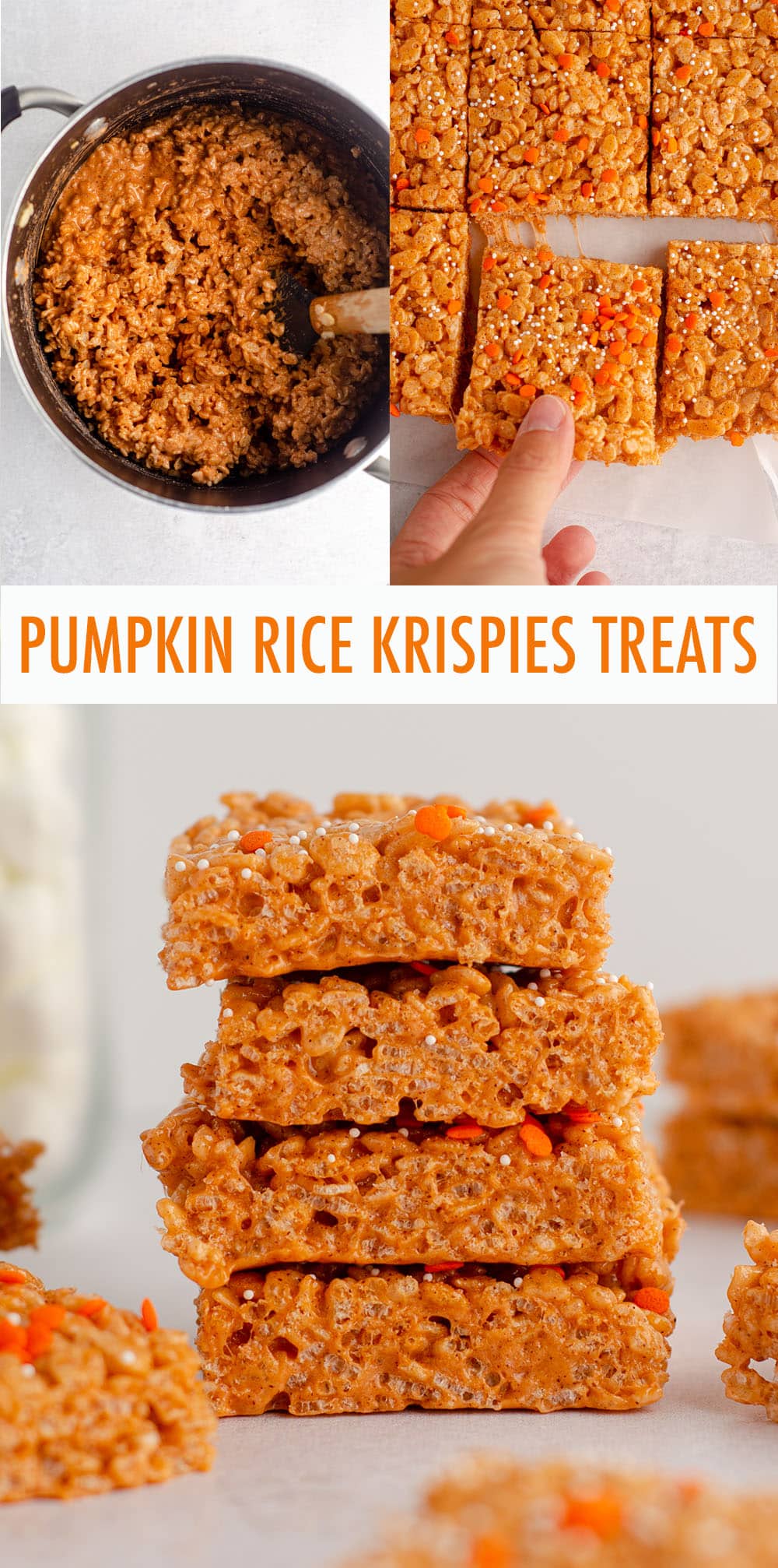 Soft and crunchy pumpkin Rice Krispies treats make an easy, no-bake fall snack! via @frshaprilflours