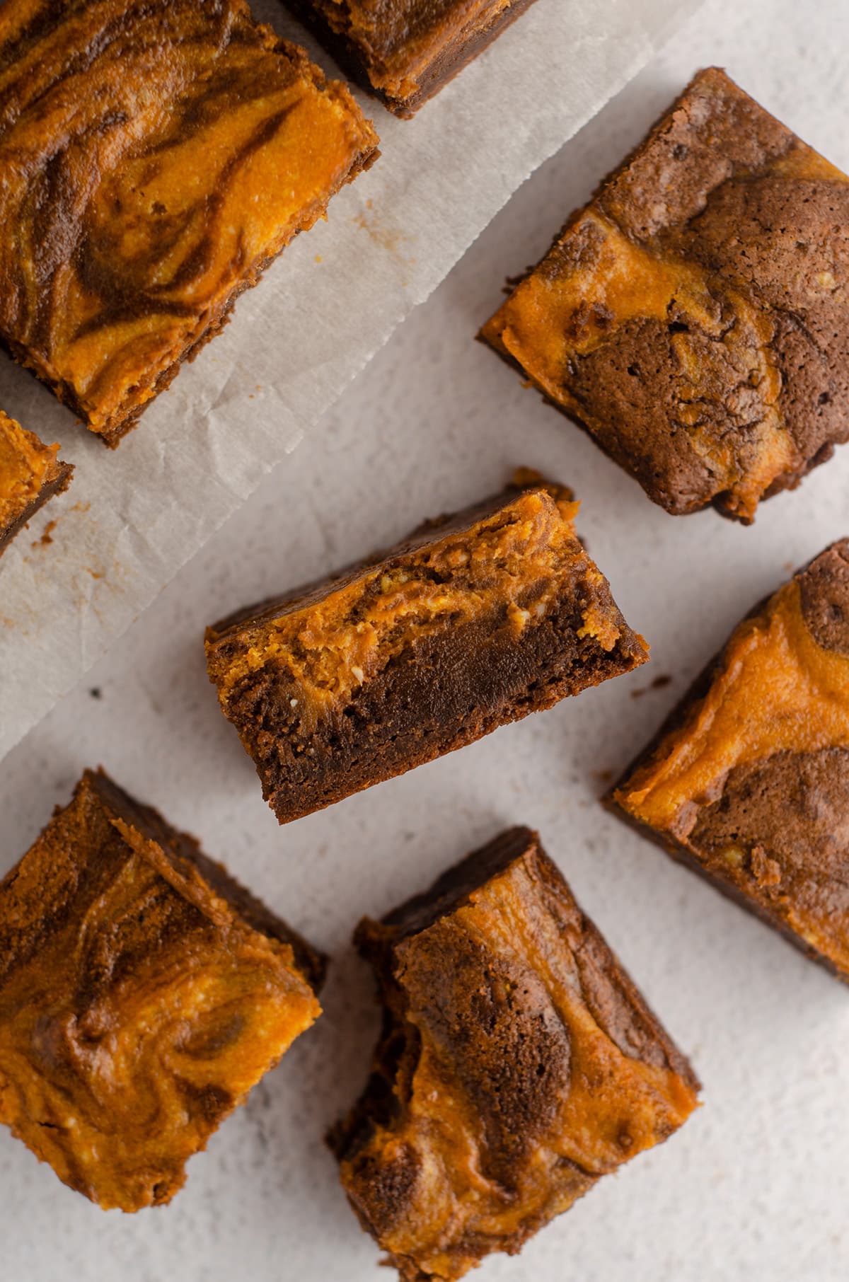 aerial photo of pumpkin cheesecake brownies