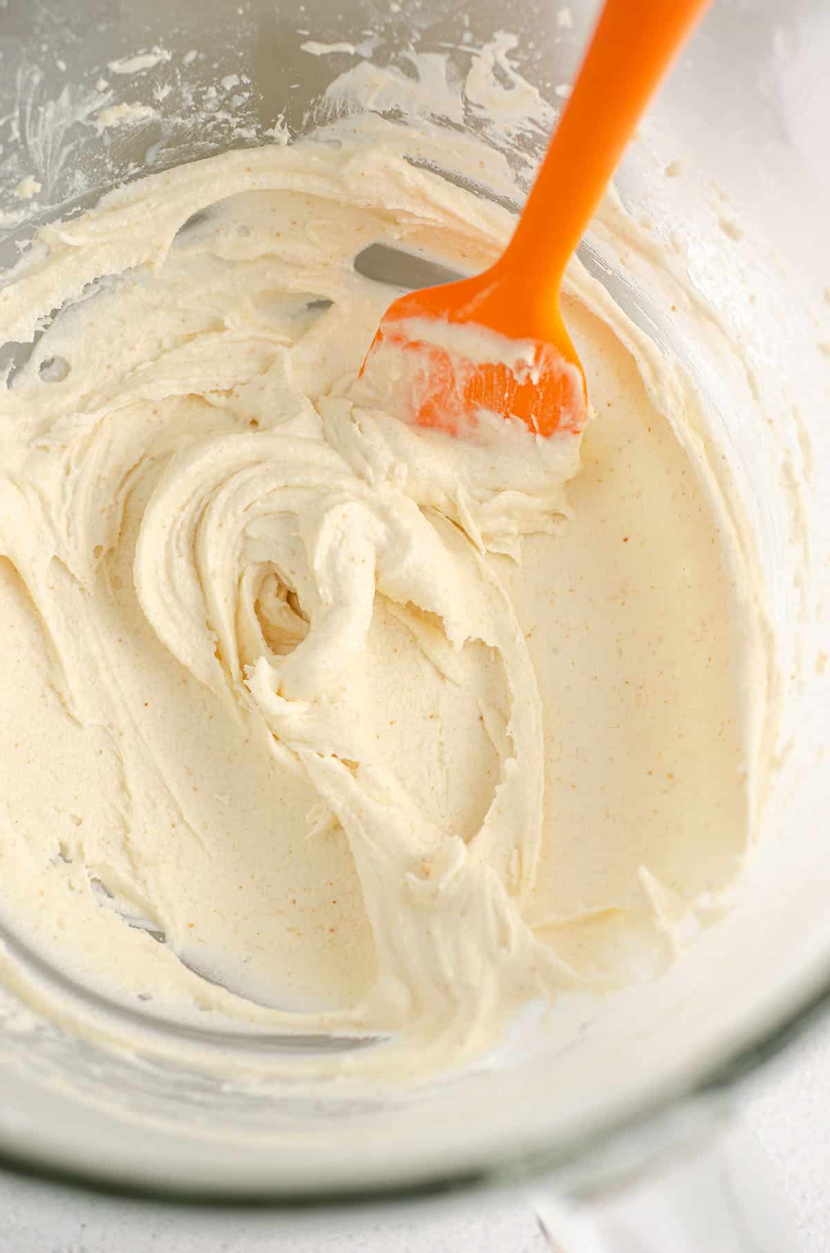 browned butter buttercream in a glass bowl