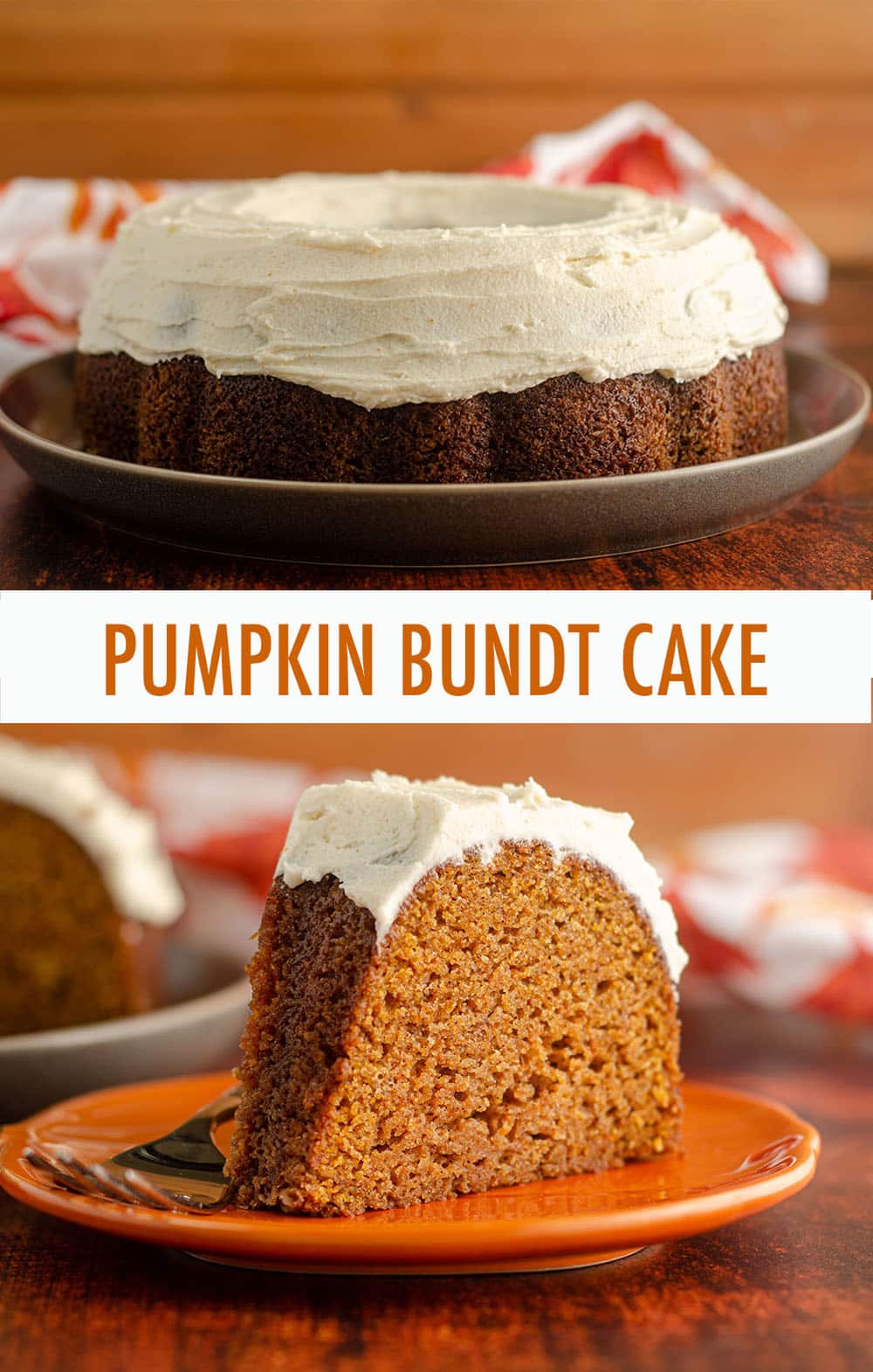Moist, spiced bundt cake made with real pumpkin and covered in a decadent brown butter buttercream. via @frshaprilflours