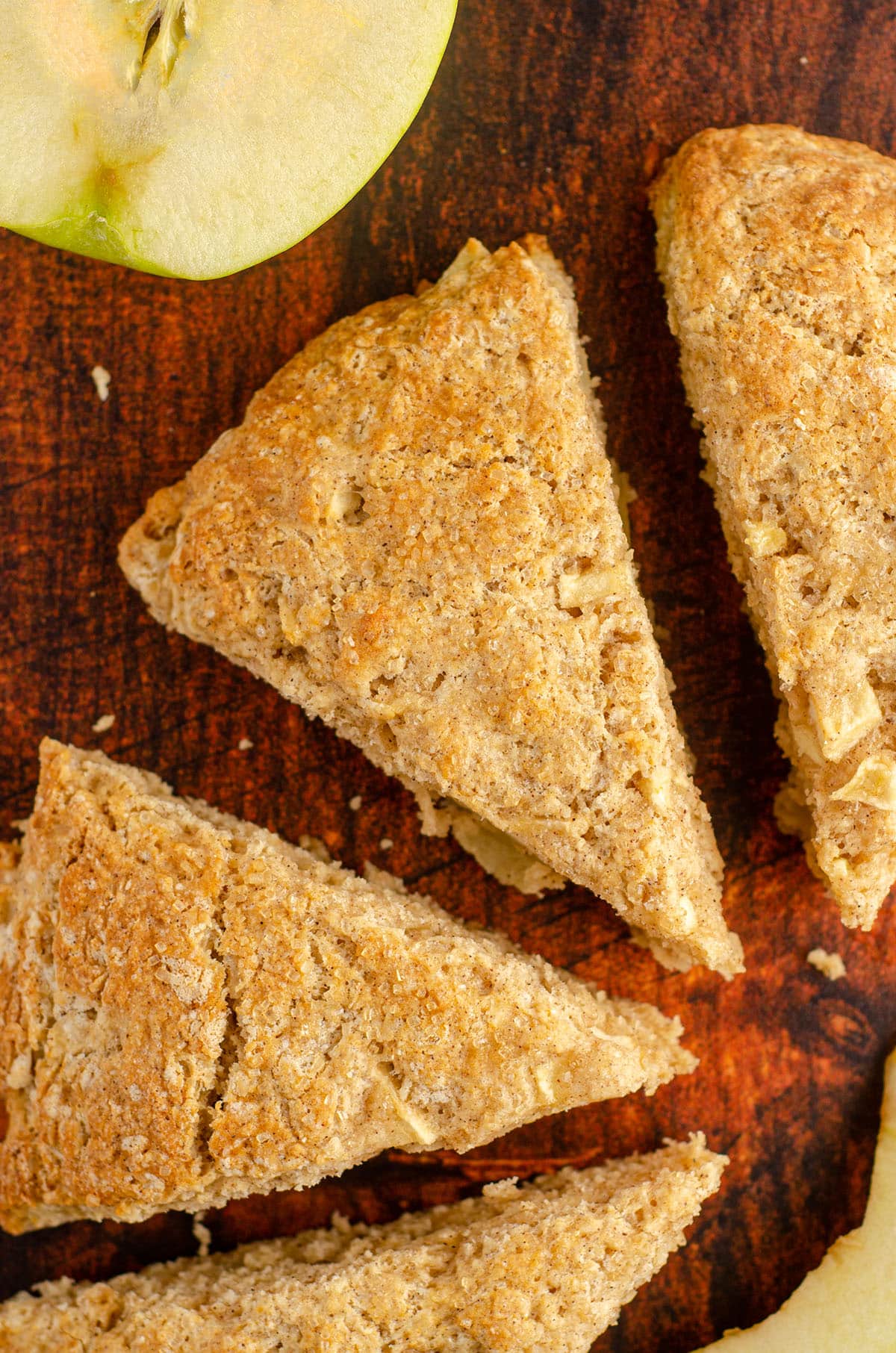 aerial view of apple scone with granny smith in background