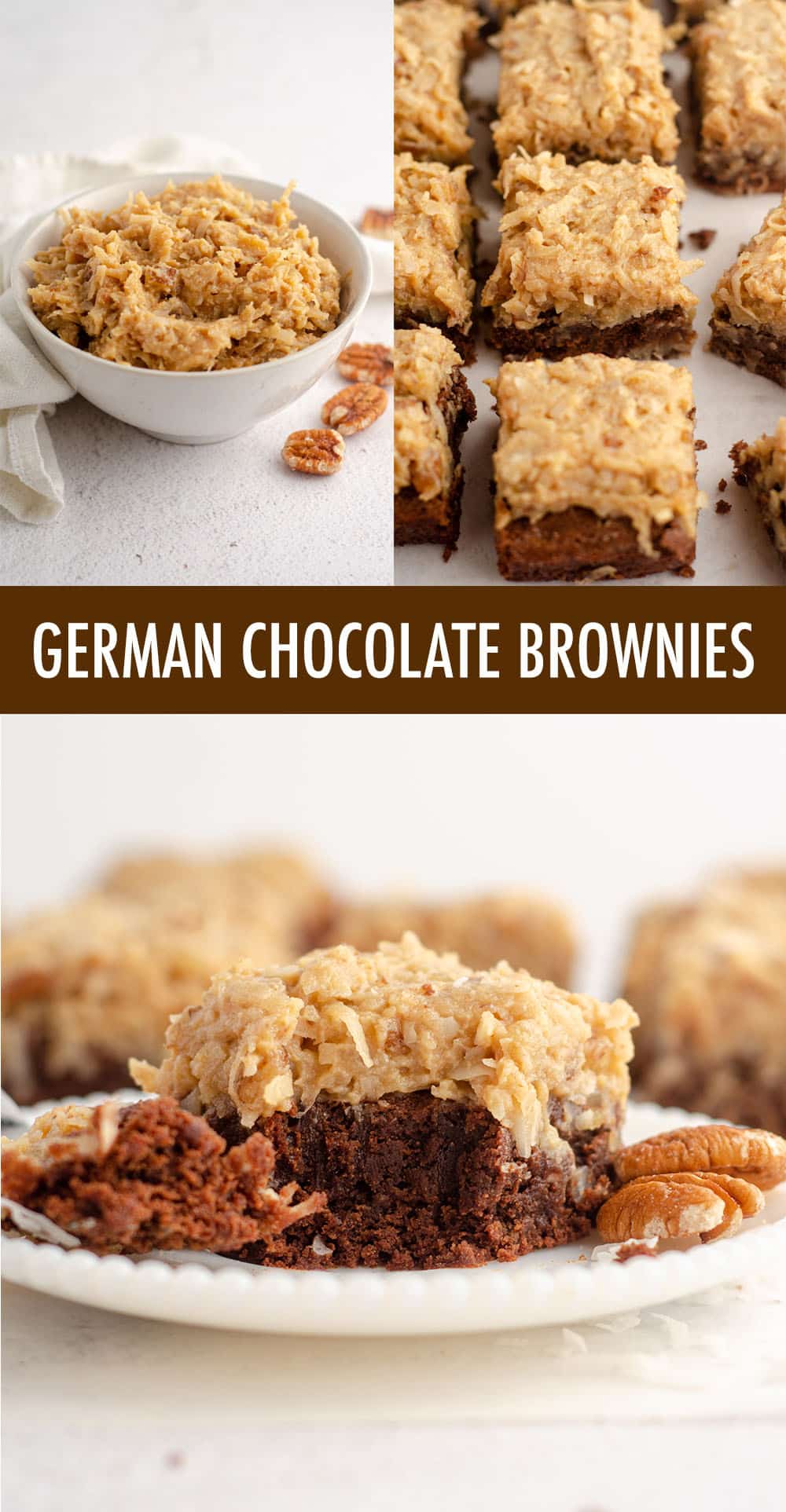 My classic go-to scratch brownie base gets topped with an ultra creamy coconut pecan frosting to turn them into indulgent German chocolate brownies. via @frshaprilflours