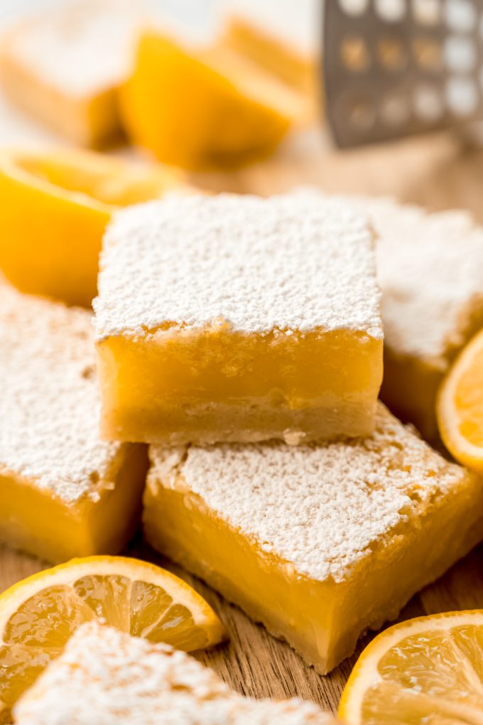 Meyer lemon bars on surface.
