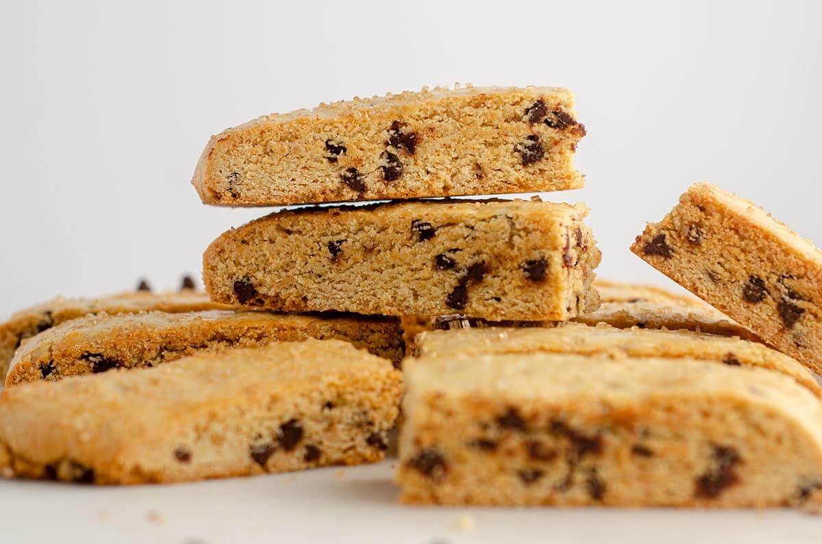 stack of chocolate chip biscotti