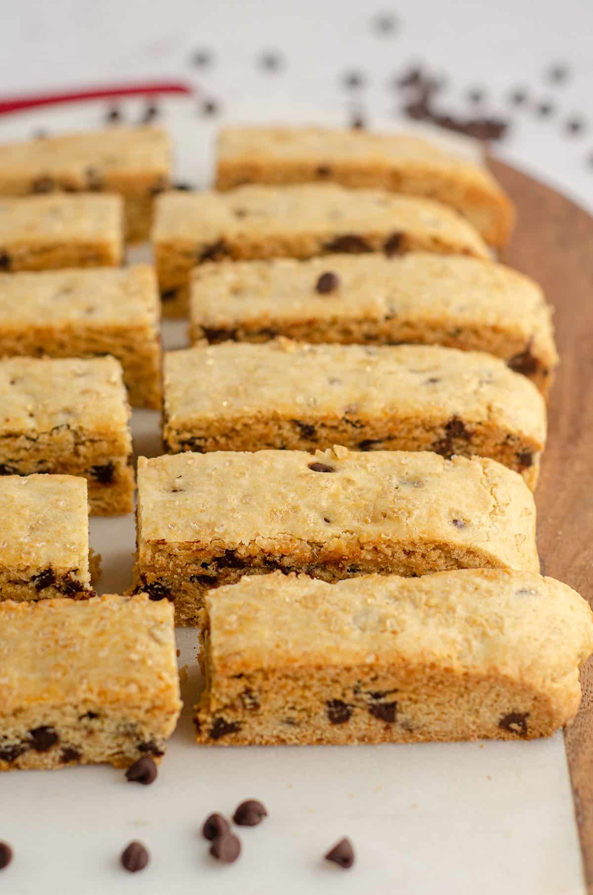 chocolate chip biscotti on a serving platter