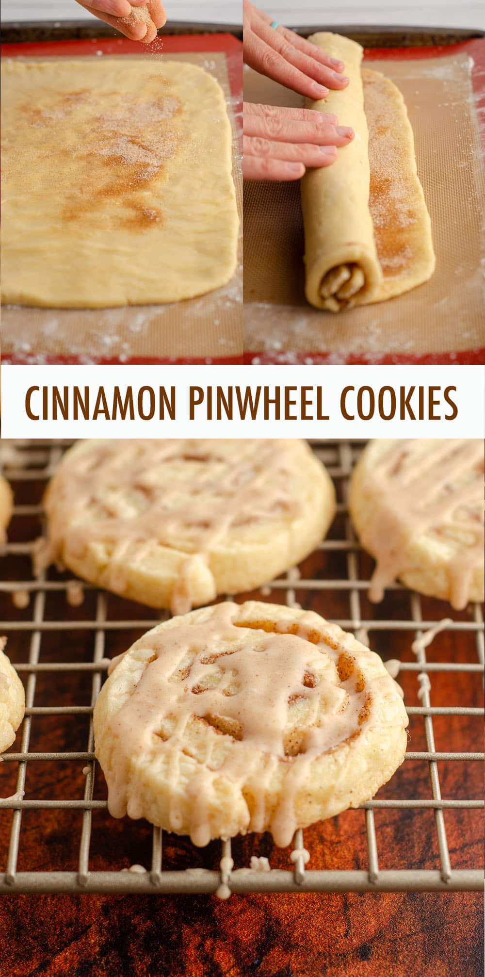 Simple sugar cookie dough filled with spicy cinnamon sugar and rolled into pinwheels. Top them off with a cinnamon icing and you've got yourself sweet and buttery cinnamon roll cookies! via @frshaprilflours