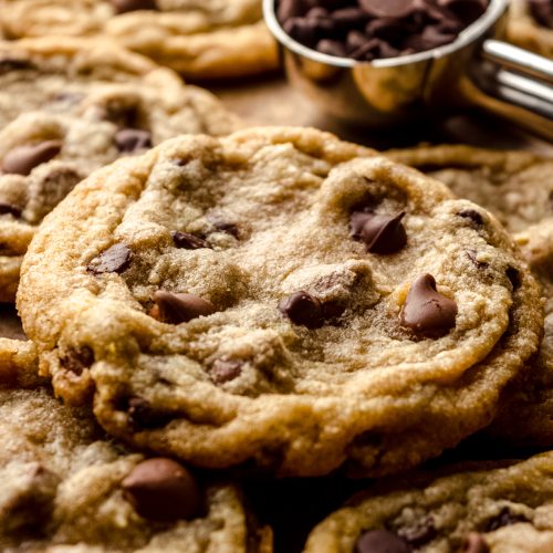 Chocolate chip cookies on a surface.