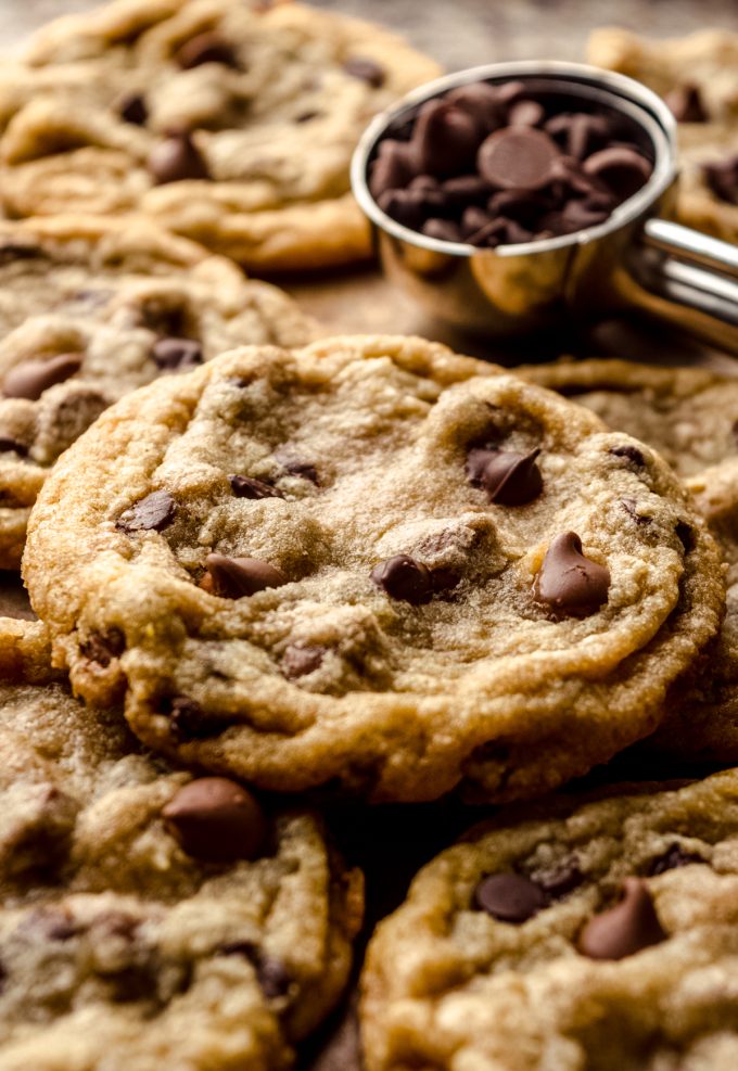 Chocolate chip cookies on a surface.