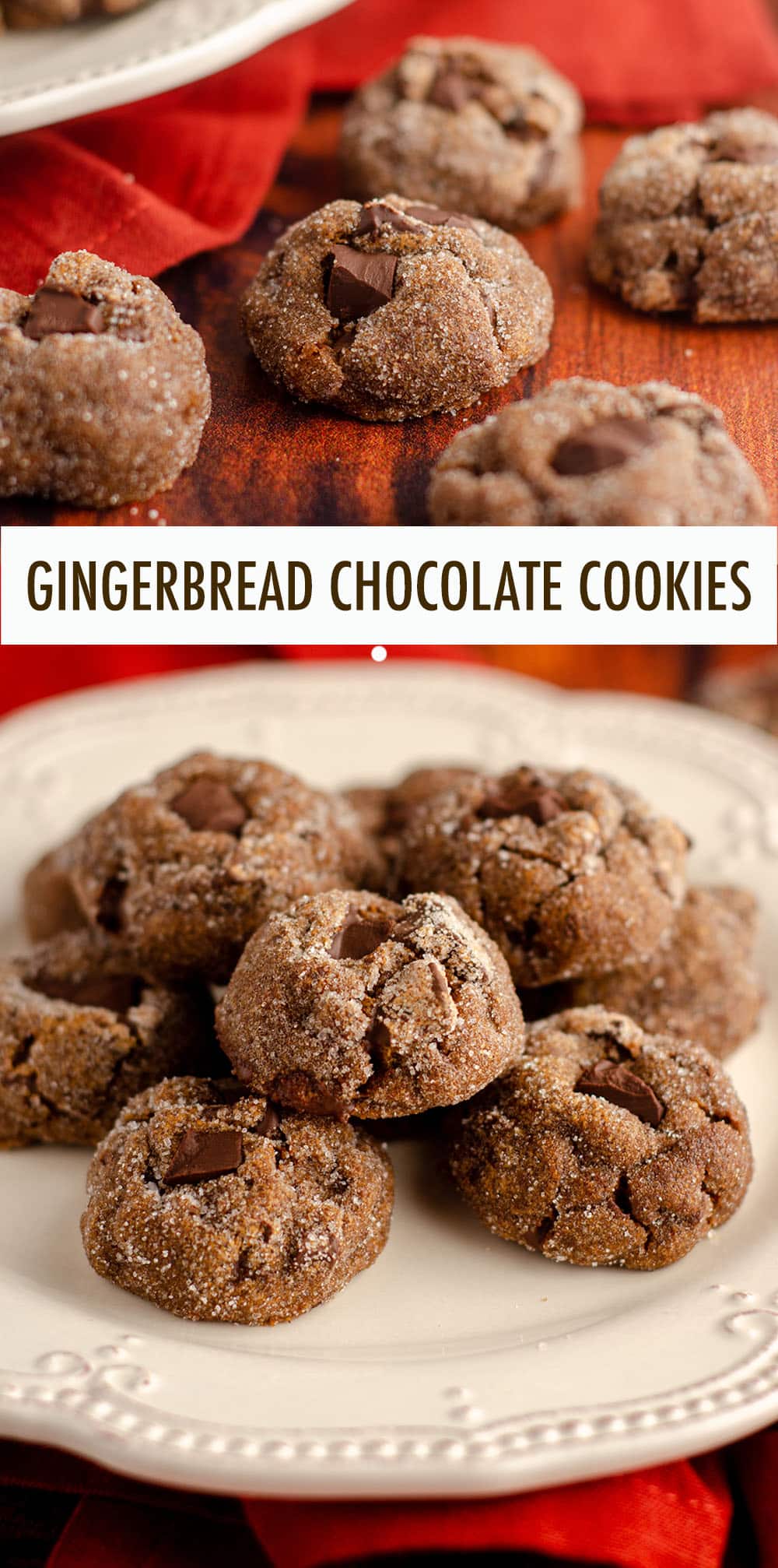 Spicy gingerbread chocolate cookies filled with chunks of chocolate and rolled in a crunchy sugar coating. via @frshaprilflours