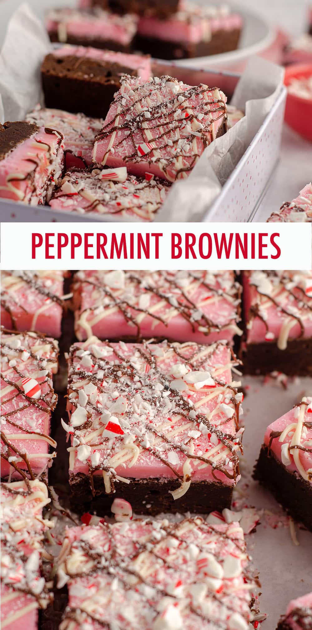 These peppermint brownies are made from a fudgy scratch brownie base and topped with a creamy peppermint buttercream. Top them with drizzled chocolate and crushed candy canes for a festive holiday treat! via @frshaprilflours