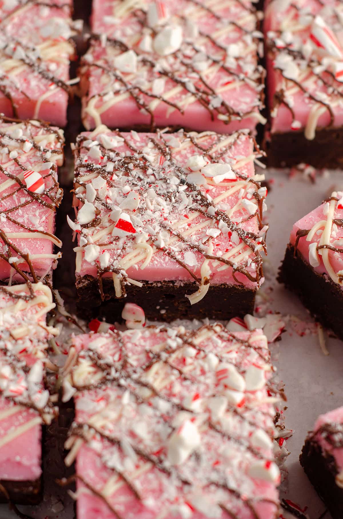 peppermint brownies with crushed candy canes on top