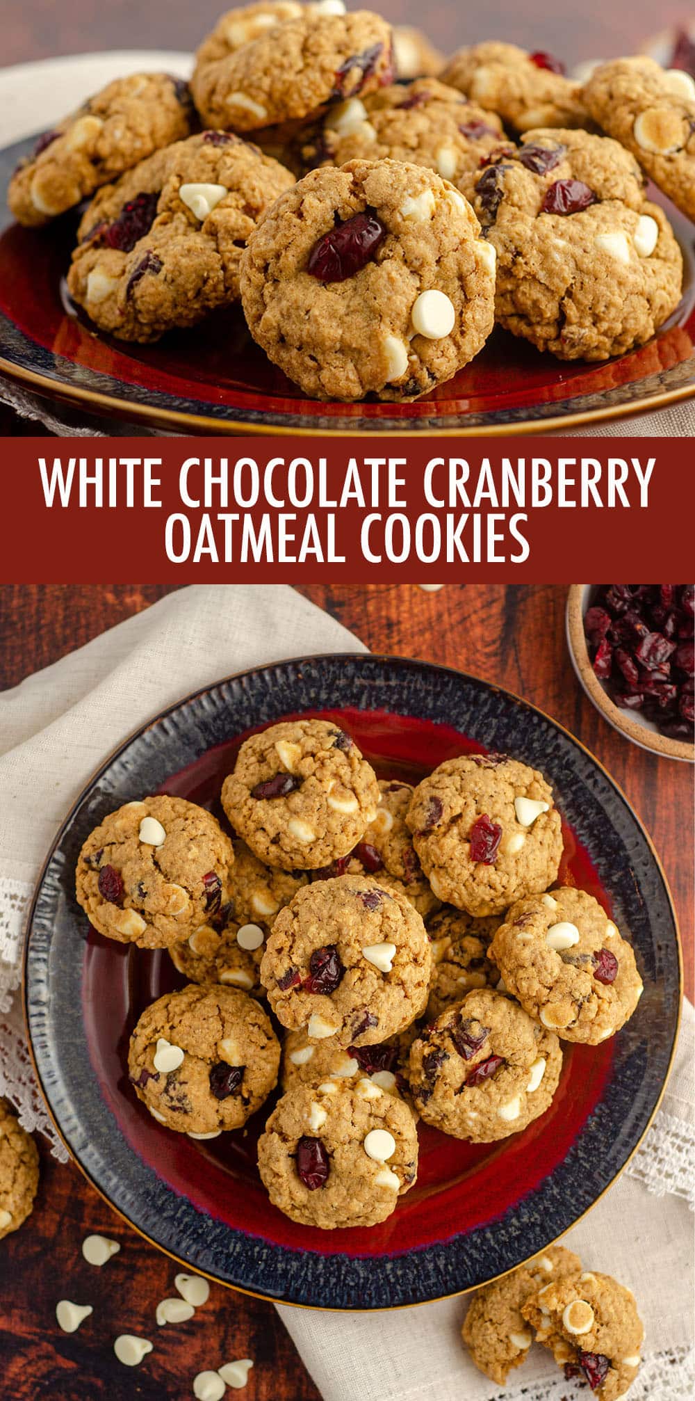 Soft and chewy oatmeal cookies fully loaded with white chocolate chips and dried cranberries. via @frshaprilflours