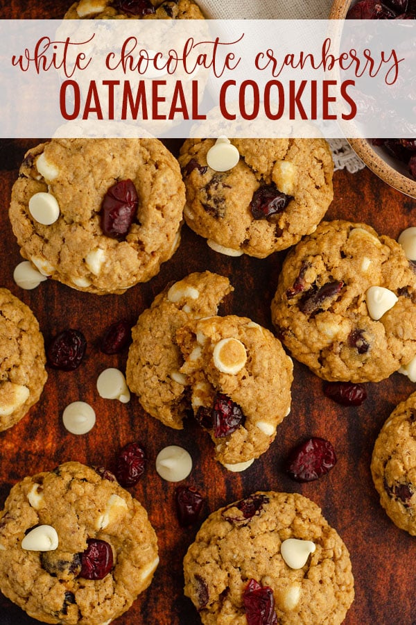 Soft and chewy oatmeal cookies fully loaded with white chocolate chips and dried cranberries. via @frshaprilflours