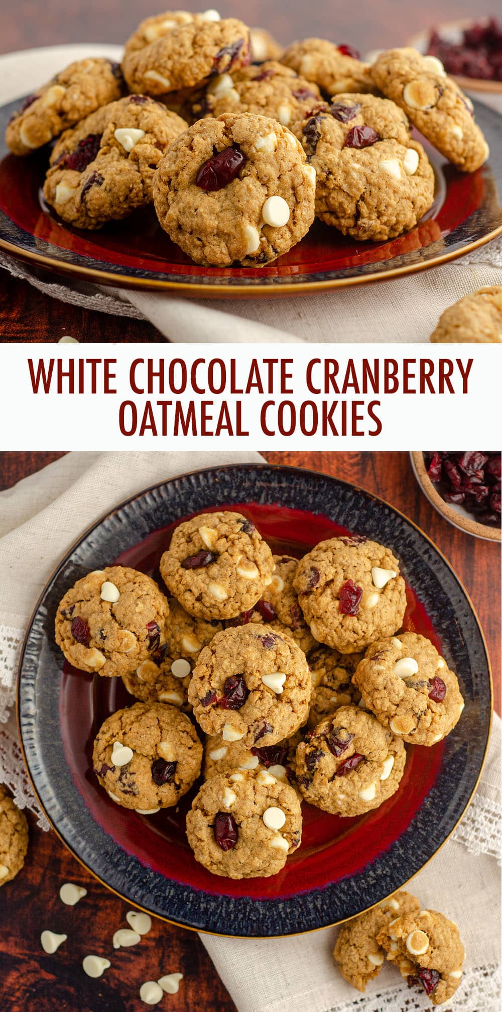 Soft and chewy oatmeal cookies fully loaded with white chocolate chips and dried cranberries. via @frshaprilflours