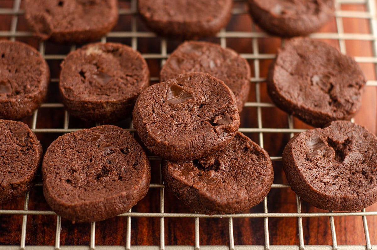 collection of dorie greenspan's world peace cookies on a wire cooling rack