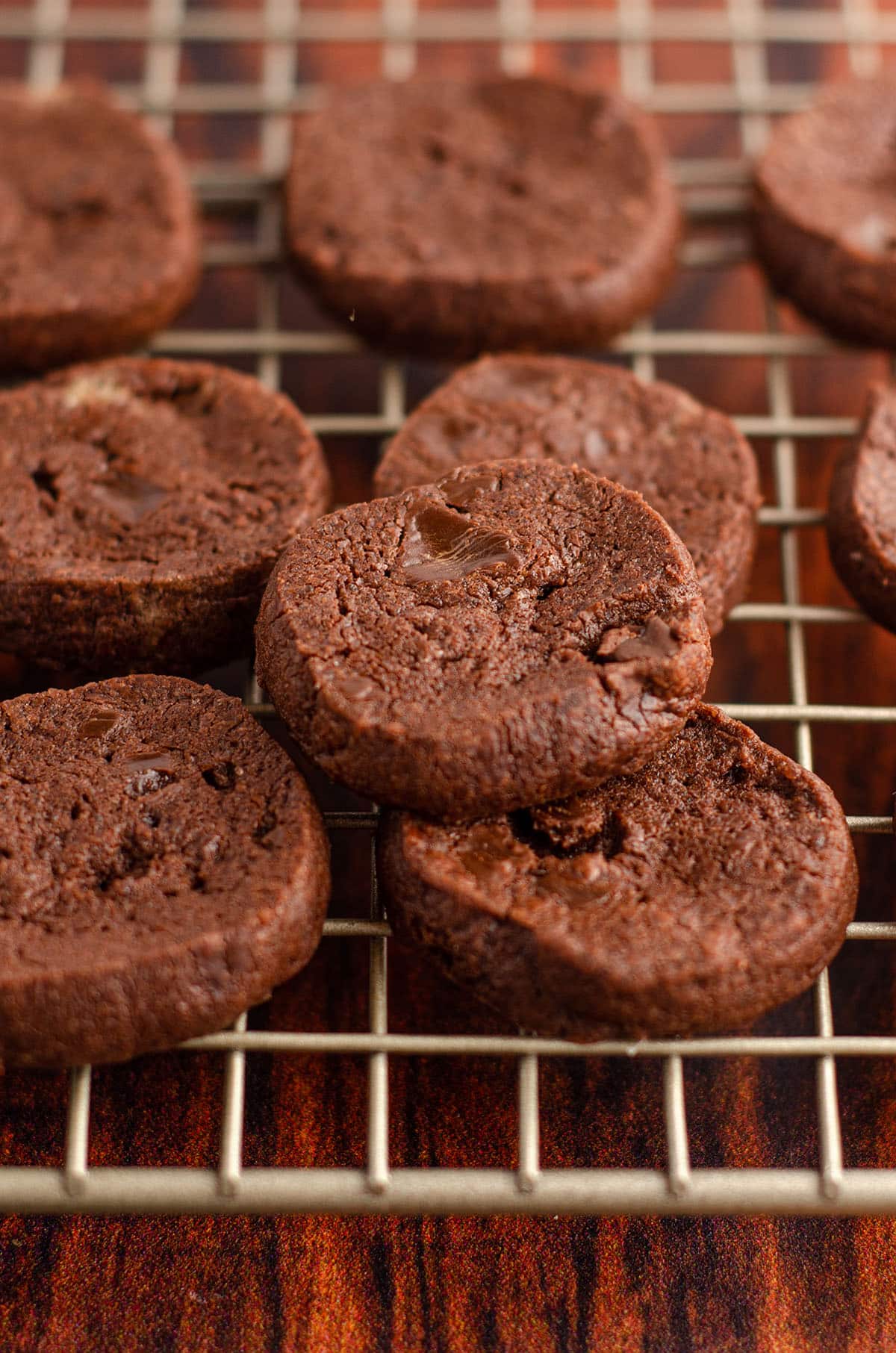 collection of dorie greenspan's world peace cookies on a wire cooling rack