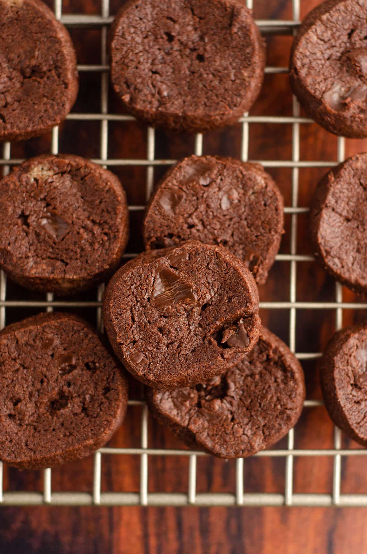 collection of dorie greenspan's world peace cookies on a wire cooling rack