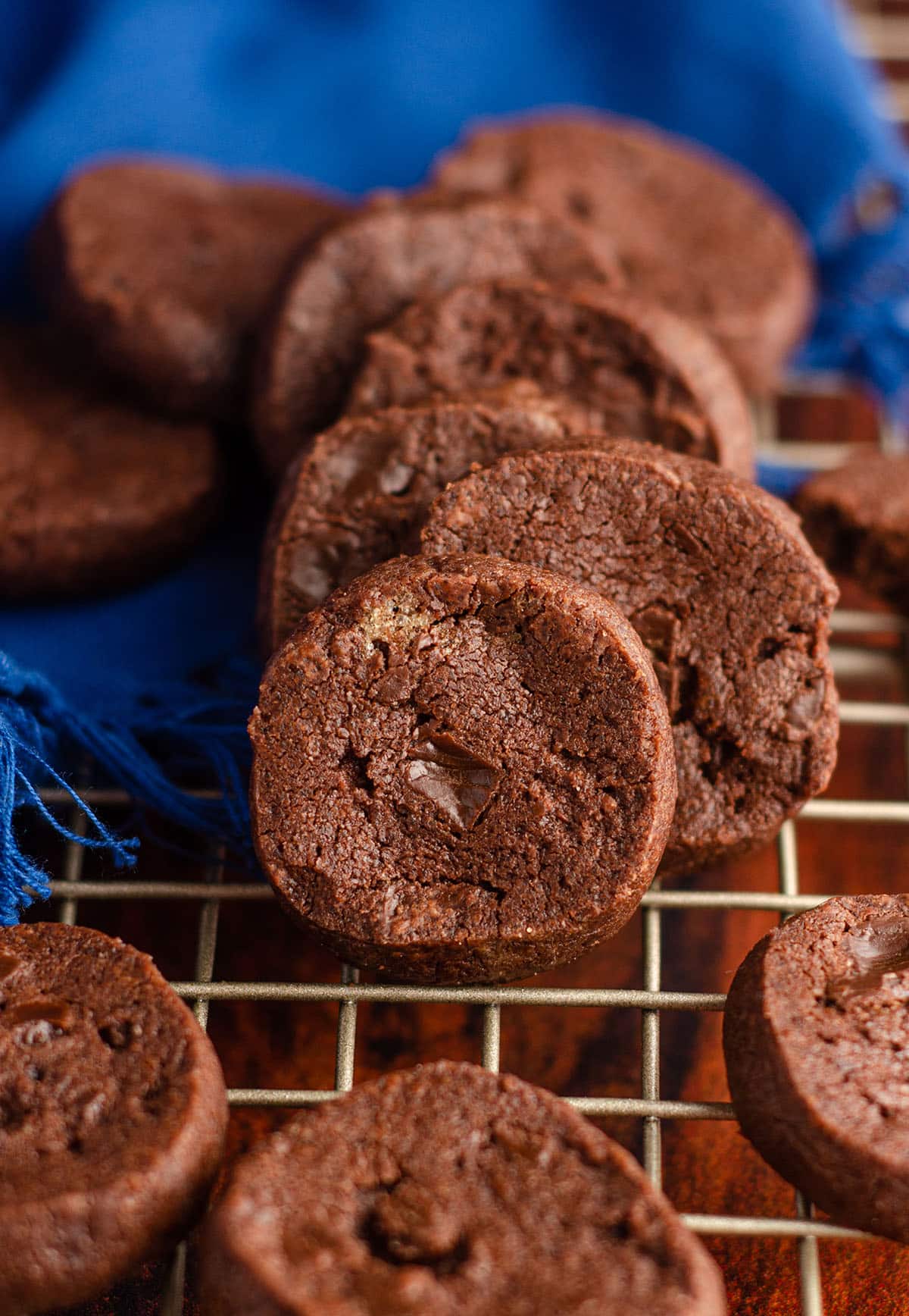 stack of dorie greenspan's world peace cookies on a wire cooling rack