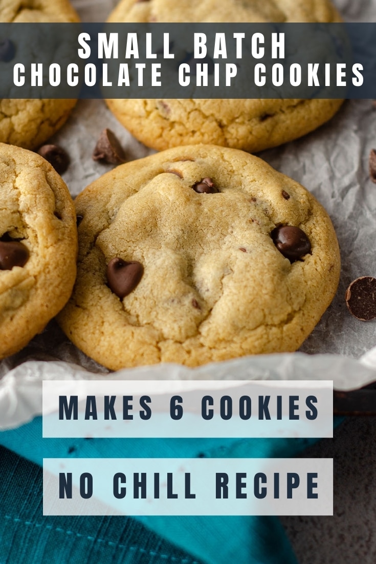 An easy drop cookie recipe that requires no chilling and yields 6 thick and chewy chocolate chip cookies. Ready in 25 minutes from start to finish! via @frshaprilflours