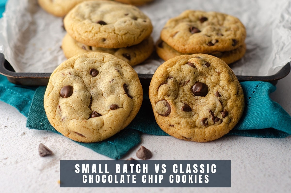 small batch chocolate chip cookie vs classic chocolate chip cookie to compare visually