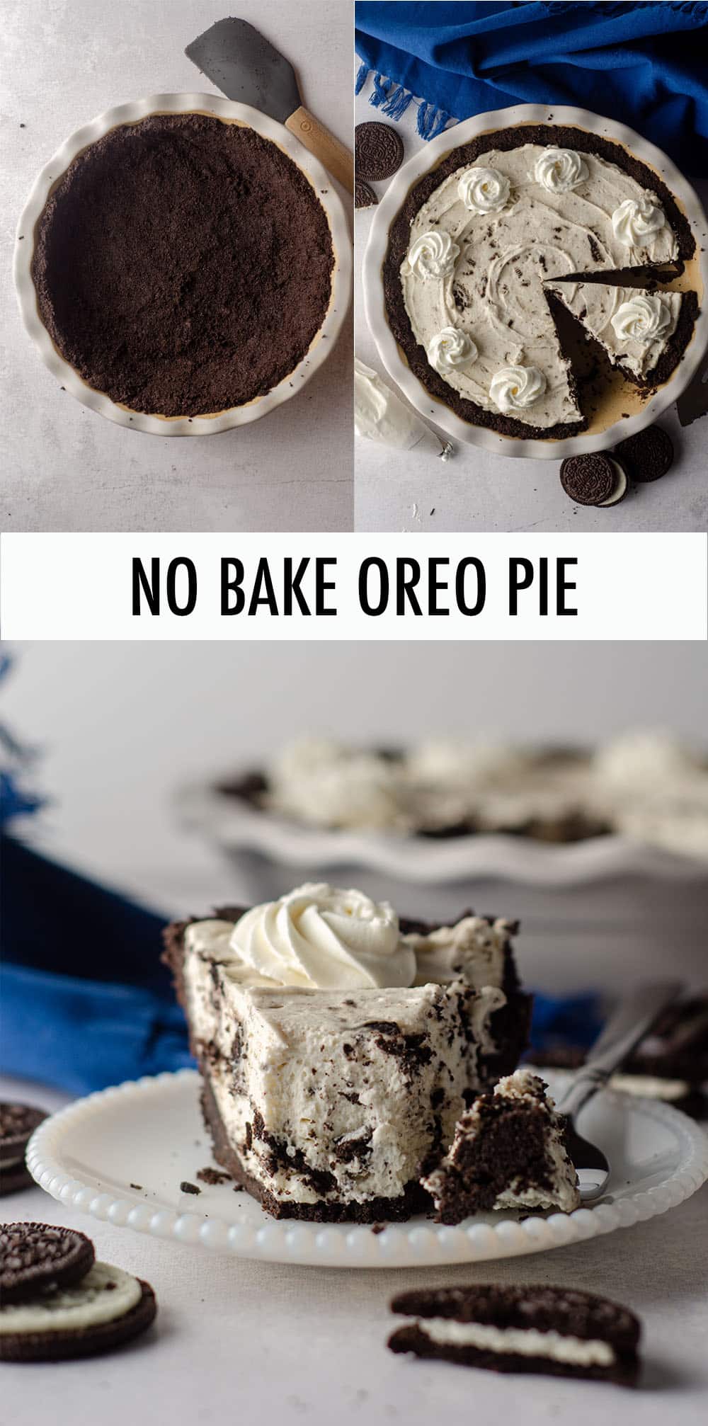 An easy, creamy no bake pie made with a simple Oreo cookie crust and filled with chunks of Oreo cookies. via @frshaprilflours