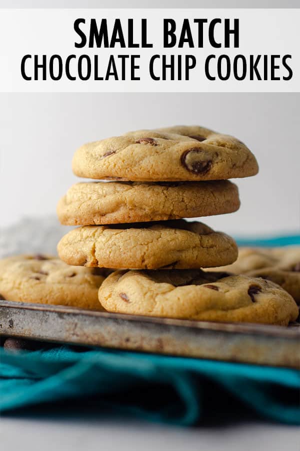 An easy drop cookie recipe that requires no chilling and yields 6 thick and chewy chocolate chip cookies. Ready in 25 minutes from start to finish! via @frshaprilflours