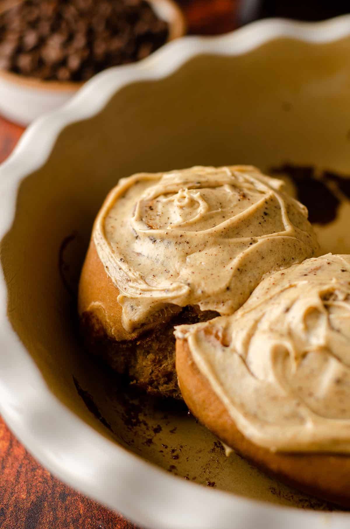 coffee cinnamon roll in a dish