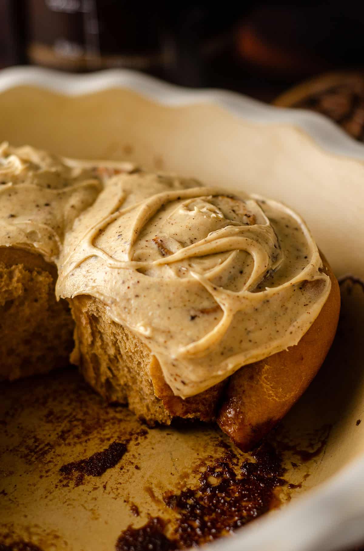 coffee cinnamon roll in a dish