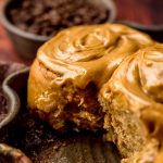 Cinnamon coffee rolls in a dish.