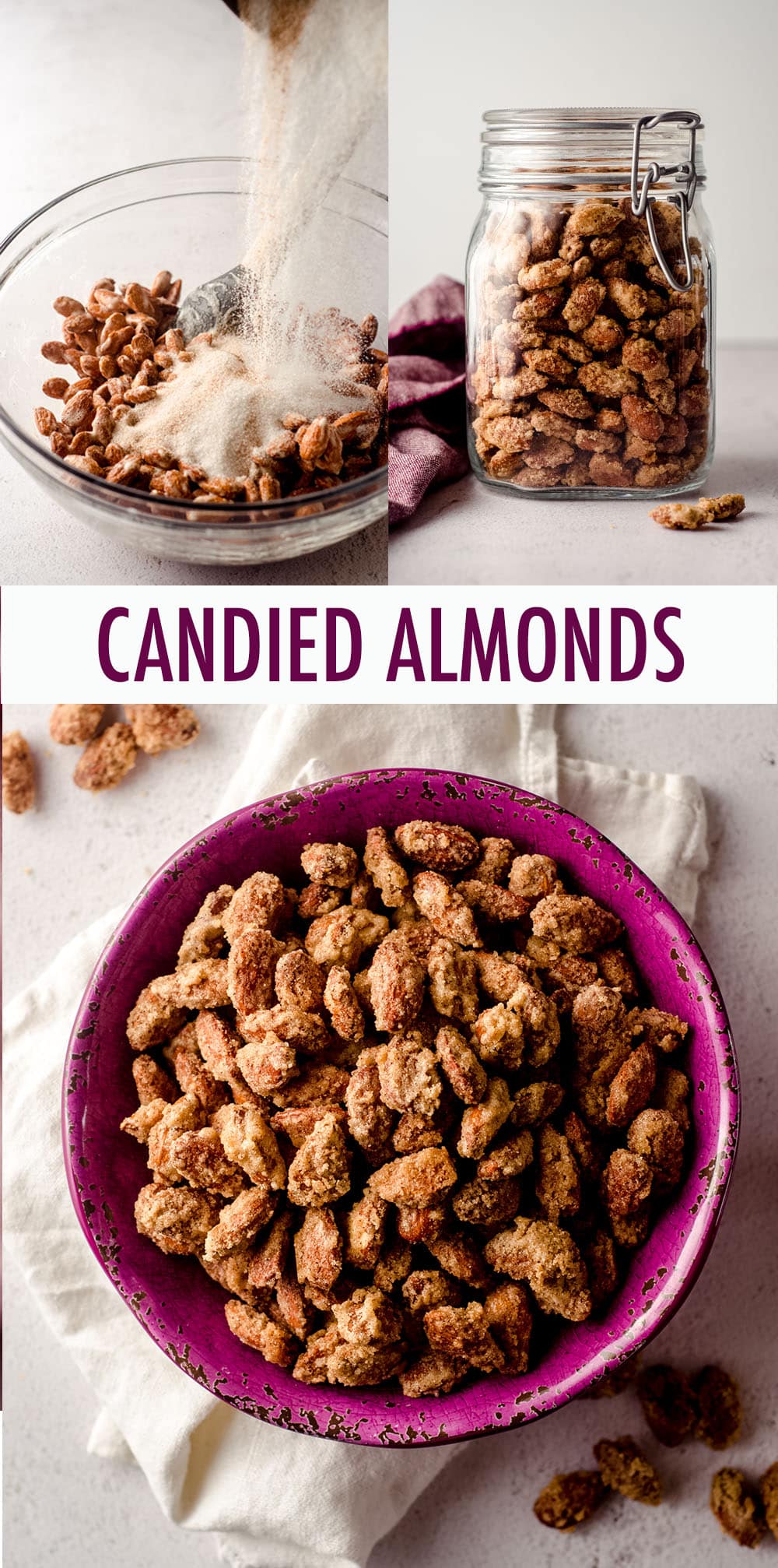 These easy oven baked candied almonds are flavored with vanilla and cinnamon for a sweet, salty, and crunchy exterior, perfect for topping salads or ice cream sundaes or simply snacking. via @frshaprilflours