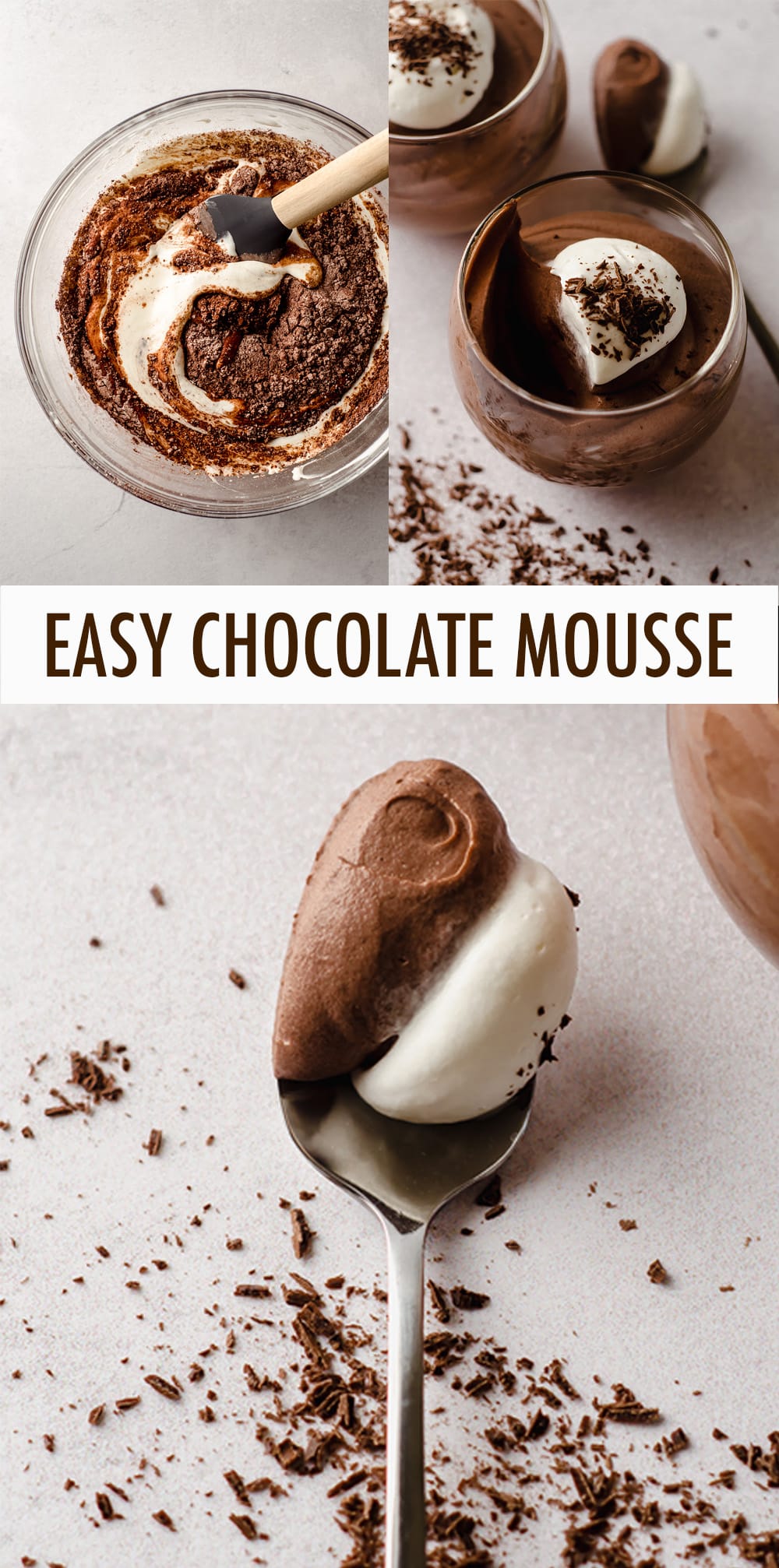 This simple and quick chocolate mousse comes together in less than 10 minutes and is made without any eggs. Top with whipped cream or berries for a light and refreshing dessert! via @frshaprilflours