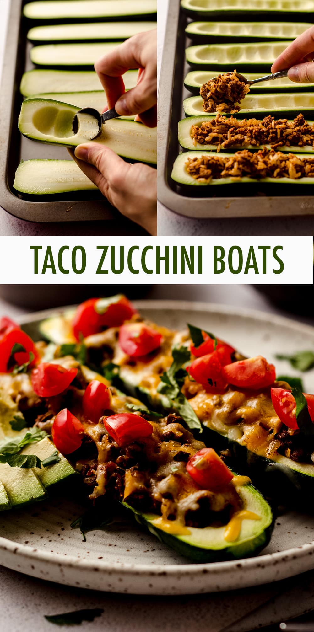 Turn your ordinary zucchini into tasty taco stuffed zucchini boats filled with seasoned meat and rice, and covered in your favorite toppings. via @frshaprilflours