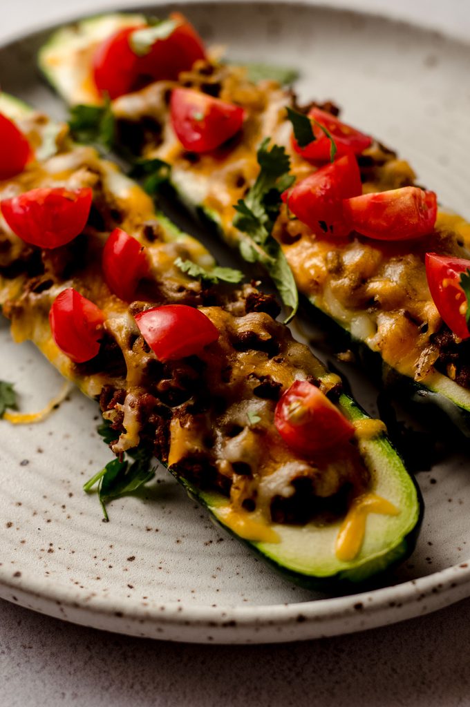 taco zucchini boats on a plate