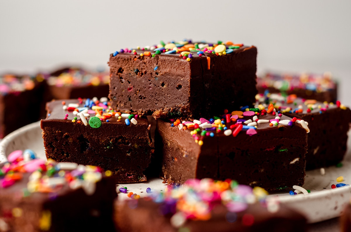 stack of funfetti brownies