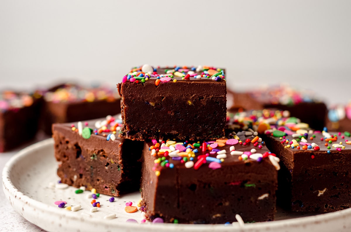 stack of funfetti brownies