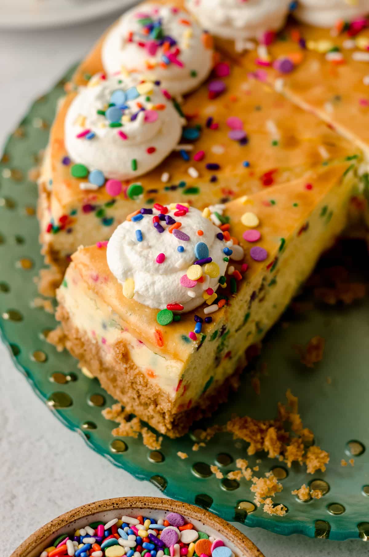 sliced funfetti cheesecake
