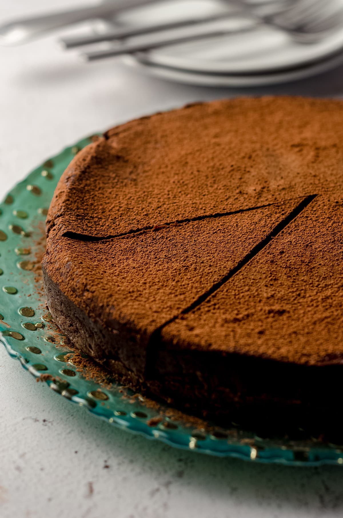 gluten free dairy free chocolate cake on a plate