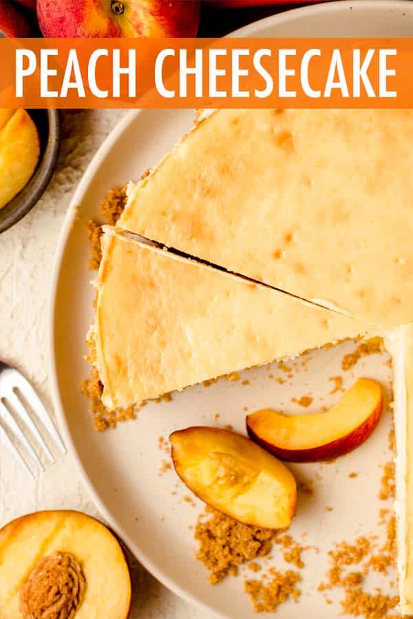 Smooth and creamy homemade cheesecake filled with a ribbon of fresh cooked peaches. via @frshaprilflours